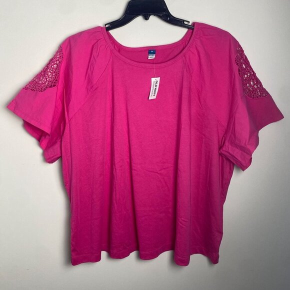 Old Navy Plus Size Top NWT Boho EveryWear Cutwork 100% Cotton Polarized Pink 3X - Picture 4 of 9